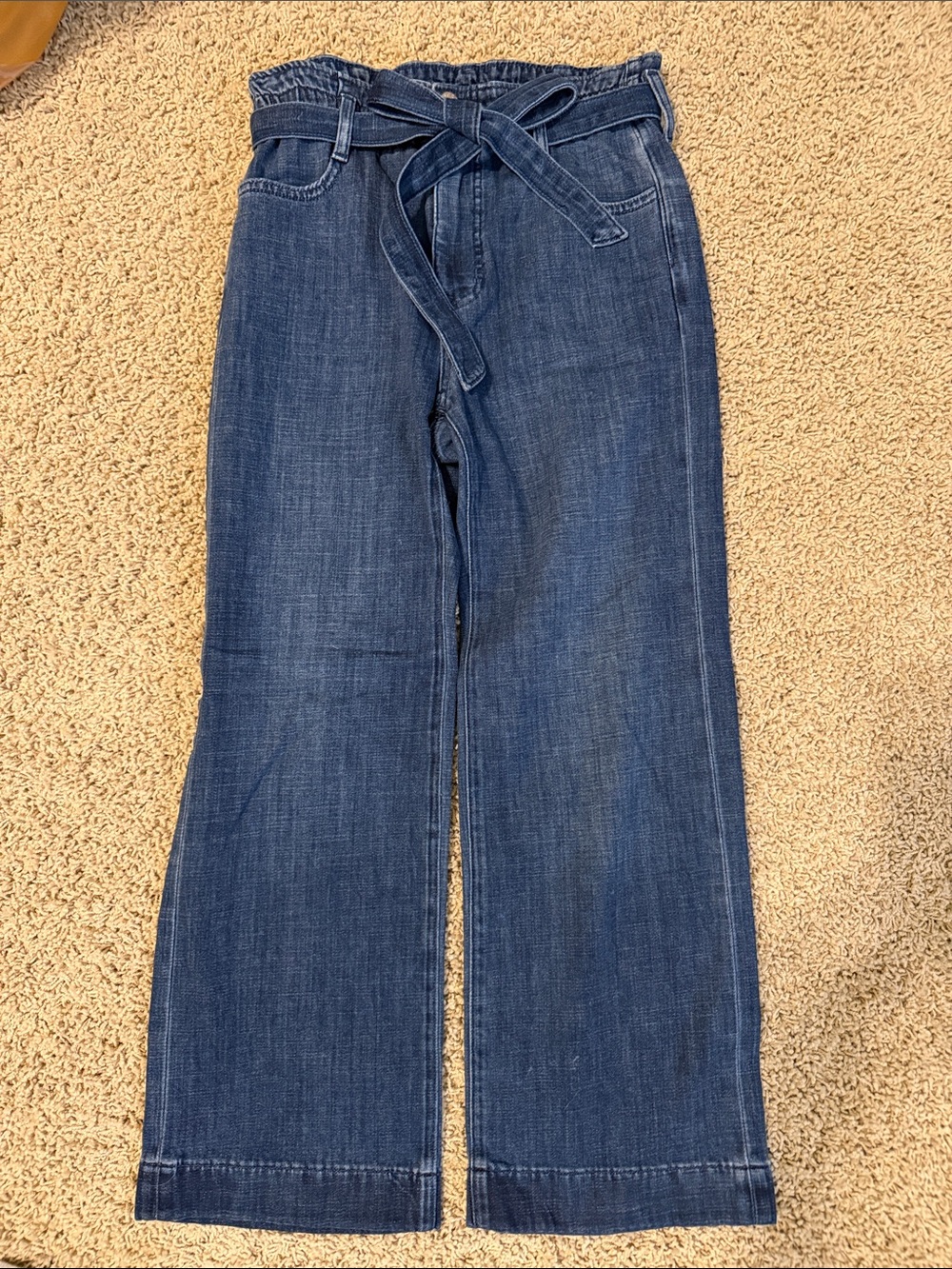 J. Crew Factory Indigo Paperbag Waist Wide-Leg Jeans with Tie